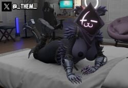 1girls alternate_version_available ass ass blender blender_(software) boots breasts ear epic_games female female female_only fortnite fortnite:_battle_royale furry furry_female gamer_chair hood hood_up looking_at_viewer lying_on_bed lying_on_stomach nipples on_bed on_stomach purple_body raven_team_leader relaxed relaxing sharp_claws solo the_michael watermark