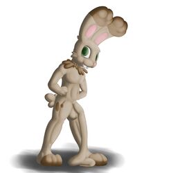 1boy anthro balls bunnelby flygon_(artist) fur lagomorph long_foreskin looking_at_viewer male male_only mammal nintendo nude penis pokemon pokemon_bw posexe rabbit rodent simple_background solo uncut video_games white_background