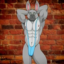 1anthro 1boy 1furry bara blue_mankini buff fabfelipe furry male male_only mankini rabbit rabbit_boy sexy