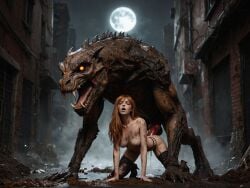 1boy 1girls ai_generated female_human female_human/male_feral female_human/male_monster feral_on_female feral_on_human full_moon interspecies interspecies_sex male_feral male_feral/female_human male_monster monster monster_on_female monster_on_human monster_penetrating noone3d petite slim slim_waist