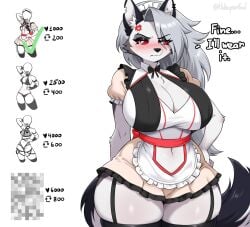 1girls ass ass big_ass big_breasts big_thighs breasts demon dialogue female female_focus female_only fur furry gigantic_ass gigantic_breasts gigantic_thighs gray_body gray_fur hellhound helluva_boss huge_areola huge_ass huge_breasts huge_thighs kuru_tyan long_hair looking_at_viewer loona_(helluva_boss) maid maid_headdress maid_uniform red_eyes spiked_collar spikes tagme text thick_hips thick_thighs thighs twitter white_hair wolf wolf_ears wolf_girl wolf_tail