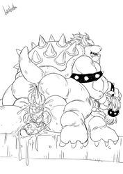 3_toes anus ass bara baralust biceps black_and_white bowser bowser_jr. claws cum cum_in_ass cum_inside drooling duo father father_and_son hair horn incest koopa looking_pleasured male male_only mario_(series) muscular nintendo parent penis saliva scalie shell son spikes tagme toes vein veiny_penis yaoi