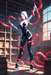 ai_generated breasts gwen_stacy high_heels hood marvel spider-gwen tentacle