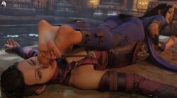 3d barefoot eyes_rolling_back feet feet_in_face female goes kitana mileena mortal_kombat mortal_kombat_1_(2023) soles