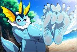 ai_generated anthro background barefoot beach black_toenails eeveelution eye_contact feet feet_focus feet_together flippers foot_fetish forest fuealahomg furry high_resolution leggings legs nature nature_background ocean ocean_background pokemon pokemon_(creature) pokemon_(species) pov pov_eye_contact purple_eyes shy sitting soles solo solo_focus thighs toenails toes vaporeon wrinkled_soles