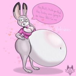 1:1 anthro belly belly_blush big_belly blush body_blush breasts clothed clothing dialogue disney english_text female heart hi_res huge_belly hyper hyper_belly hyper_pregnancy imafetish judy_hopps lagomorph leporid mammal pregnant pregnant_anthro pregnant_female rabbit solo speech_bubble text zootopia