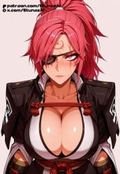 ai_generated baiken etunazai female guilty_gear guilty_gear_strive pink_eyes pink_hair scar