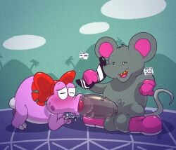 2boys all_fours argon_vile balls balls_on_ground big_balls big_penis birdo dinosaur duo erection fellatio foreskin fur furry furry_male furry_only gay genitals hi_res huge_cock interspecies male male/male mammal mario_(series) mouse mouser murid murine nintendo oral partially_retracted_foreskin penetration penile penis penis_in_mouth reptile rodent scalie sex shallow_penetration smug standing standing_sex super_mario_bros._2 tight_fit yaoi