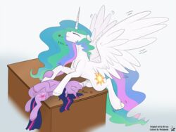 2015 absurd_res alicorn animal_genitalia biting_lip bri-sta closed_eyes cutie_mark desk dickgirl duo equine female friendship_is_magic fur futa_on_female futanari hair heart hi_res horn horsecock intersex intersex/female long_hair mammal multicolored_hair my_little_pony oral oral_penetration penis princess_celestia_(mlp) purple_fur purple_hair pussy teeth twilight_sparkle_(mlp) white_fur wings wodahseht