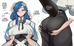 1boy 1girls 2025 2d_(artwork) ass ass_grab big_boobs big_breasts big_tits black_skirt black_tail blue_hair blue_hair_female blush blushing blushing_female boobs breasts busty busty_female butt caked_up closed_eyes closed_smile clothed dialogue dizzy_(guilty_gear) double_breast_grab english english_dialogue english_text fat_ass february february_(month) female flower_in_hair flowers flowers_in_hair form_fitting fully_clothed fully_clothed_female girl grabbing grabbing_ass grabbing_from_behind groping groping_ass groping_from_behind guilty_gear guilty_gear_strive hands_on_another's_ass hands_on_ass hetero horny_male huge_ass huge_butt male_pervert netorare no_sex oblivious ocerius pale-skinned_female pale-skinned_male pale_skin pale_skinned_female pale_skinned_male pervert pervert_male queen queen_dizzy royalty skirt slight_blush smile straight text thick_ass thick_tail tight_clothes tight_clothing tight_fit tits topwear twitter twitter_link white_background white_flower white_flowers white_topwear