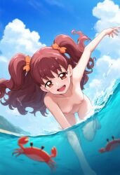 1girls ai_generated completely_nude crab crustacean female human kanie_(wonderful_precure!) light-skinned_female light_skin nude nude_female precure pretty_cure red_hair sky solo twintails wonderful_precure!