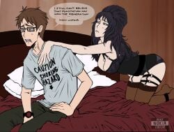 comedy dork_nokia elvira:_mistress_of_the_dark gamer_boy glasses goth goth_girl gothic humor imminent_sex loser prostitution sex_worker suggestive_shirt