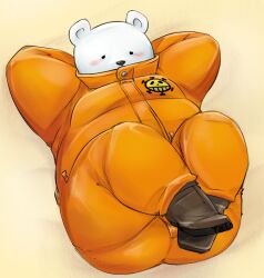 anthro anthro_focus anthro_only bear bepo bepo_(one_piece) big_ass big_butt blush blush femboy jumpsuit male male_only one_piece orange_clothing thebunslover white_fur