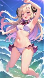 1girls 9:16 beach bikini blonde_hair breasts cameltoe holoforce hololive hololive_japan horns long_video longer_than_4_minutes looking_at_viewer music outdoors single_image_animation small_breasts solo sound swimsuit tagme tsunomaki_watame vertical_video video virtual_youtuber