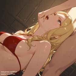 ai_generated beautfiul_background bikini blonde_hair deepthroat frenda_seivelun grey_eyes headpush long_hair medium_breasts rough saliva_dripping_from_mouth shouting stormy stunning_backgroud sweat_on_forehead toaru_majutsu_no_index