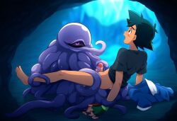 ai ai_generated bondage cave mind_break monster pokemon satoshi_(pokemon) tentacle tentacle_bondage tentacle_creature tentacle_on_male tentacle_sex