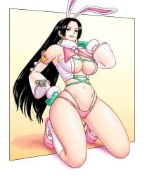1girls artist_name big_breasts black_hair black_hair_female boa_hancock breasts bunny_ears busty curvy earrings female fluffy_collar heels iury_padilha knee_socks kneehighs kneeling kneesocks light-skinned_female light_skin one_piece socks socks_and_heels thick_thighs underboob white_socks wide_hips