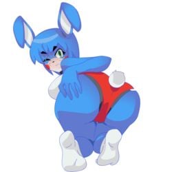 ;) all_fours animatronic ass big_ass blue_fur blue_hair breasts female female_only five_nights_at_freddy's five_nights_in_anime foot green_eyes hands_on_ass looking_at_viewer looking_back mairusu-paua mechanical presenting presenting_hindquarters rabbit rabbit_ears red_panties robot rule_63 sideboob smile soles solo tail toy_bonnie_(fnaf) white_tail