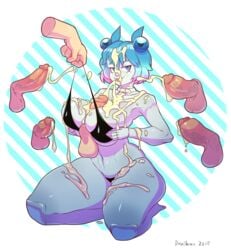 2015 abs anthro arthropod balls big_breasts bikini blue_hair breasts clothes collar cum cum_covered cum_in_hair cum_on_breasts cum_on_face cum_on_leg cum_on_penis cumshot dieselbrain disembodied_hand disembodied_penis erection excessive_cum female flora_(taikodon) group hair humanoid_penis insects kneeling male mantis messy orgasm paizuri penis sex smile solo_focus straight swimsuit thick_penis thick_thighs tongue tongue_out vein