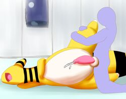 2015 ampharos anal anal_sex balls cum cum_while_penetrated cumshot duo erection faceless_male feral hands-free human human_on_feral interspecies kneeling leg_grab looking_pleasured lying male mammal nintendo on_side open_mouth orgasm orgasm_face penetration penis pokemon pokemon_(species) pokephilia rura sex side_view silhouette smile video_games yaoi yellow_skin