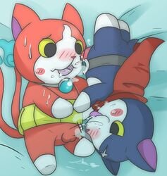 69 blush censored cum feline fuyunyan hovernyan jibanyan male mammal oral penis ruua sex video_games yaoi yo-kai_watch