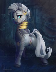 2015 anus ass blue_eyes crotchboobs cutie_mark ear_piercing equine female feral friendship_is_magic furry furry_only gold_(metal) grass hair mammal my_little_pony open_mouth outside piercing pussy solo viwrastupr zebra zecora_(mlp)