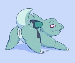 2015 anus ass claws ellistia female feral half-closed_eyes looking_at_viewer looking_back nidorina nintendo nude pokemon presenting presenting_hindquarters pussy raised_tail red_eyes scalie simple_background smile solo video_games