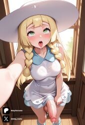 1futa 1girl above_view ahegao ahegao_face ai_generated big_breasts blonde_hair blunt_bangs blush braid breasts cock collarbone collared_dress colored covered_navel cum cum_in_mouth dick dress erection from_above from_front front_view futa_only futanari futanari/female futanarization green_eyes hat high-angle_view indoors large_breasts light_skin light_skinned_futanari lillie lillie_(pokemon) long_hair looking_at_viewer medium_breasts nickythecreator open_mouth penis pokemon precum rolled_back_eyes saliva sexy sexy_body sexy_pose sleeveless sleeveless_dress socks solo standing sun_hat teeth testicles tits tongue tongue_out twin_braids uncensored veins veiny_penis white_dress white_headwear
