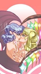 2d 2girls artist_request bat_wings blonde_hair blue_hair color covered_nipples fingernails flandre_scarlet handholding heart_symbol holding_hands incest lesbian medium_hair nude nude_female pointy_ears red_eyes red_fingernails remilia_scarlet sisters sparkles touhou vampire vampire_girl yuri