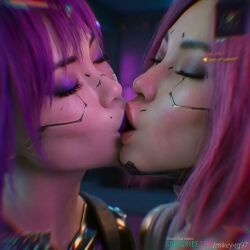 2girls ai_generated animated cd_projekt_red clothed_sex cyberpunk_2077 cyberpunk_2077:_phantom_liberty cyborg_girl edited girls_only google_gemini grok grok_imagine kissing mature_female mikey-rg97 on_bed passionate_kiss pink_hair purple_hair rita_wheeler song_so_mi songbird sound tagme video yuri