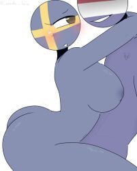 1boy 1girls big_ass big_breasts blue_body blue_nipples countryhumans countryhumans_girl netherlands_(countryhumans) sitting_on_lap sweden_(countryhumans) thick_thighs white_background world_cup xx.canada.xx yellow_eyes