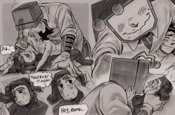 after_sex comic comic_page deltarune deltarune_chapter_3 english_dialogue english_text gay kissing moossin4 ramb_(deltarune) spamton_g_spamton tenna_(deltarune) threesome yaoi