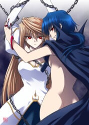 2007 2girls archetype_earth arcueid_brunestud arms_up artist_request ass bare_shoulders bdsm blue_eyes blue_skirt bondage bound bracelet breasts butt_crack chain chained ciel_(tsukihime) cleavage cloak clothed_female_nude_female commentary convenient_censoring detached_sleeves dress english_commentary evil_grin evil_smile expressionless fingernails gold_trim grin hand_on_another's_back jewelry kagetsu_tooya large_breasts long_hair looking_at_viewer looking_back lowres michael_roa_valdamjong multiple_girls nail_polish naked_cloak nude pale_skin ponytail possessed ring roa-ciel sharp_fingernails sideboob sidelocks signature skirt smile source_request tsukihime vampire very_long_hair white_dress wide_hips yuri