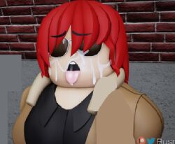 1girls 3d ahe_gao big_breasts clothed cum cum_in_mouth cumshot_in_mouth edit entry_point lowres red_hair roblox roblox_game robloxian rose_(entry_point) rusmynth tagme third-party_edit