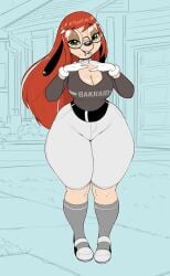 anthro beauty_mark breasts daserfomalhaut dog female freckles glasses green_eyes mouth_piercing piercing red_hair thick_thighs tooth_gap wide_hips xopachi
