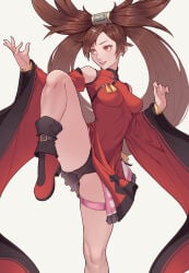 1girls big_breasts black_panties black_underwear breasts brown_eyes brown_hair cheshirrr chinese_clothes chinese_female dress female female_only guilty_gear guilty_gear_xrd kuradoberi_jam large_breasts legs legs_up long_hair panties pantyshot pantyshot_(standing) red_dress thighs twintails underwear upskirt