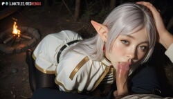 ai_generated anime blowjob blowjob_face blowjob_only blowjob_pov elf elf_female frieren frieren_beyond_journey's_end redhenxx sucking_penis woods
