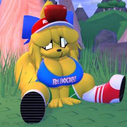 ai_assisted ai_generated anthro big_breasts cross_eyed dog_girl roblox roblox_avatar stupid yellow_fur