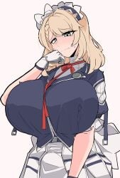 1girls 2025 alternate_version_available big_breasts blonde_hair blush centaureissi_(girls'_frontline_2) g36_(girls'_frontline) girls'_frontline girls'_frontline_2:_exilium huge_breasts maid maid_headdress solo solo_female tagme two_handy