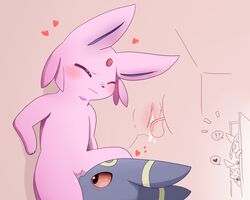 1girls ambiguous_gender blush bow closed_eyes cute eeveelution espeon female glaceon heart nintendo oral pokemon pussy sum sylveon umbreon video_games