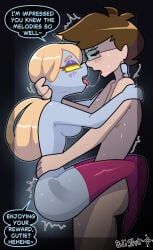 1boy 1girls after_kiss arms_around_partner birthday_art birthday_gift blightstar blonde_hair blush brown_hair closed_eyes dialogue english_text female ghost ghost_girl gift_art glasses half-closed_eyes legs_around_partner luigi's_mansion male melody_pianissima saliva_trail self_insert speech_bubble stand_and_carry_position standing tagme thighhighs yellow_eyes