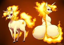 ass cutie_mark equine female feral fire hair half-closed_eyes hooves horn looking_at_viewer mammal my_little_pony nintendo open_mouth outta_sync pokemon quadruped rapidash red_eyes sitting smile solo