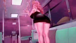 animated ashido_mina ashido_mina_time-skip big_ass black_dress black_eyes boku_no_hero_academia bouncing_ass dress gif jiggle jiggle_physics jiggling_ass long_hair looking_at_viewer looking_back mina_ashido mina_ashido_time-skip my_hero_academia peace_sign pink_body pink_hair twerking wily27
