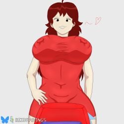 1boy 1girls areolae areolae_visible_through_clothing belly_button belly_button_visible_through_clothing big_breasts bizdrawings blue_hair boyfriend_(friday_night_funkin) brown_hair cap clothed clothing female friday_night_funkin girlfriend_(friday_night_funkin) grey_background heart height_difference long_hair looking_down male nipples nipples_visible_through_clothing shorter_male smile taller_female thick_thighs wide_hips