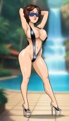 aaaninja ass female female_only glasses high_heels huge_breasts milf original_character platform_heels slingshot_swimsuit sunglasses swimsuit thick_thighs