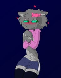 boner bow bow_ribbon bowtie cat_boy cat_ears cat_tail embarrassed erection femboy femboy_only fluffy fluffy_hair fluffy_tail furry genderfluid green_eyes gym_shorts hearts hoodie mrartist2005 nervous shorts shy stockings tail thigh_highs thighhighs tight_shorts