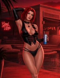 1girls ai_generated bloodrayne breasts choker corset crossover dhampir elbow_gloves female female_only grand_theft_auto_vi green_eyes necklace rayne red_hair rockstar_games short_hair tagme thong vampire_girl vice_city_cover_girl