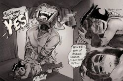 comic comic_page deltarune deltarune_chapter_3 english_dialogue english_text frotting gay group group_sex lying_on_another moossin4 orgasm orgasm_face ramb_(deltarune) spamton_g_spamton tenna_(deltarune) threesome yaoi