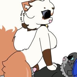 boobs boy brown_fur cat cat_girl catgirl cow_girl cowgirl_pose cowgirl_position dick female furry girl kelly kelly_(kit_community) kit kit_community kit_community_v2 legs lips male mouth mouth_open penis text text_in_background tiktok tiktoker white_background white_body white_fur