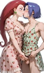 1boy 1girl ai-created ai_art ai_assisted ai_generated cfnm crossdressing crossdressing_(mtf) femboy femboysub femdom handjob james_(pokemon) jessie_(pokemon) kissing masturbating masturbation otoko_no_ko otokonoko pokemon pokemon_(anime) pokemon_(classic_anime) pokemon_(franchise) precum team_rocket twink